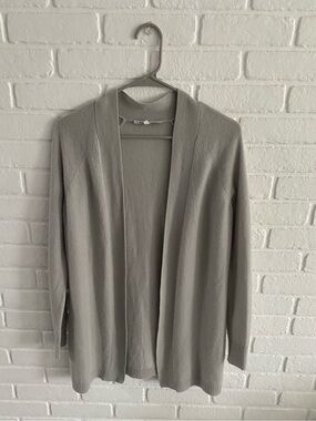 Light Gray Open-Front Cashmere Cardigan Sweater